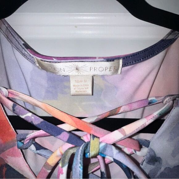 Boston Proper Floral Stripe Print Long Bell Statement Sleeve Top - Picture 3 of 6